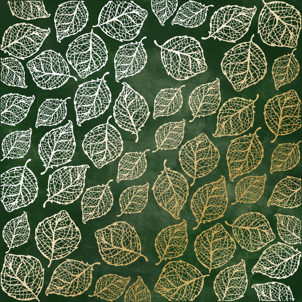 Лист бумаги односторонний Golden Delicate Leaves с фольгированием 30,5х30,5 см Dark Green/Aquarelle