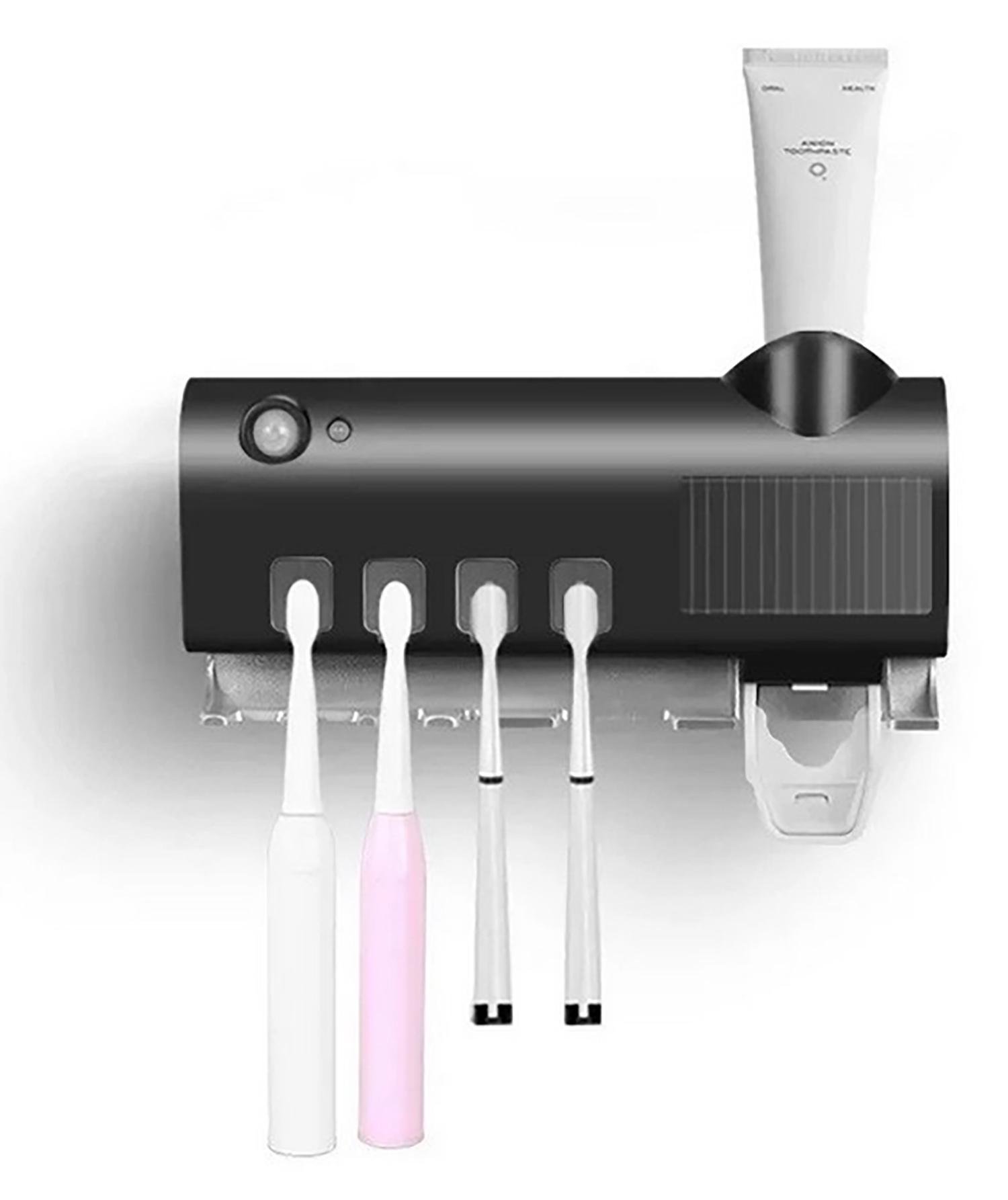 Держатель для зубных щеток Multi-function Toothbrush Sterilizer UV на 4 секции с дозатором Черный (20631419) - фото 2