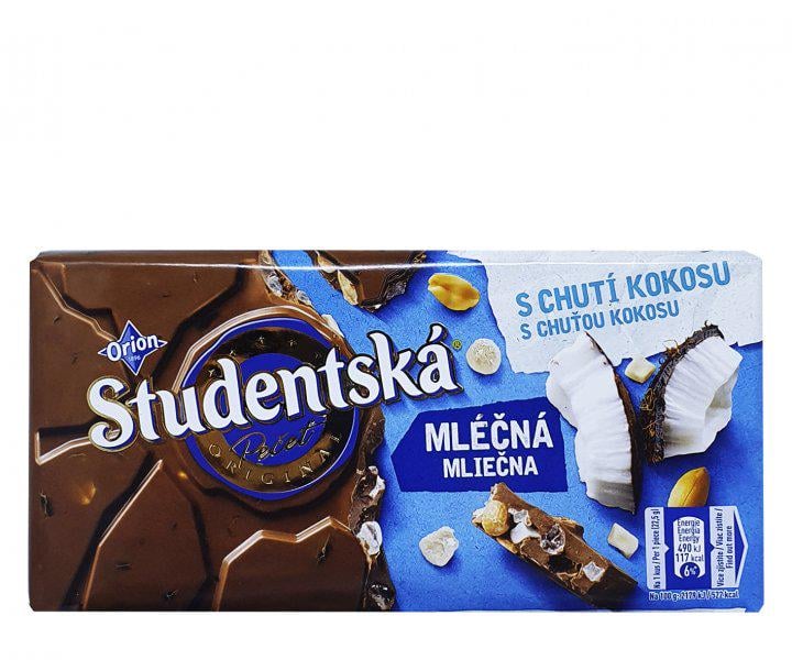 Шоколад молочный Studentska Кокос с арахисом кокосом и желе 180 г