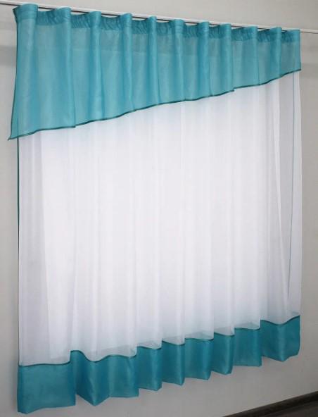 Шторки на кухню шифон/жаккард 280х170 см Лазурный/Белый (047к) - фото 2