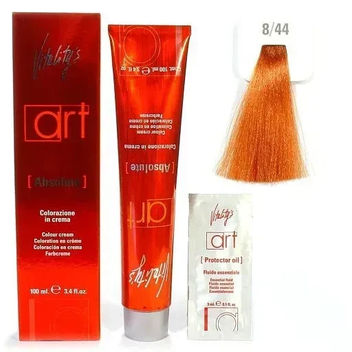 Крем-краска для волос с масляным коктейлем Vitality’s Art Absolute Hair Color Cream 8/44 Медный насыщенный светлый блондин 100 мл