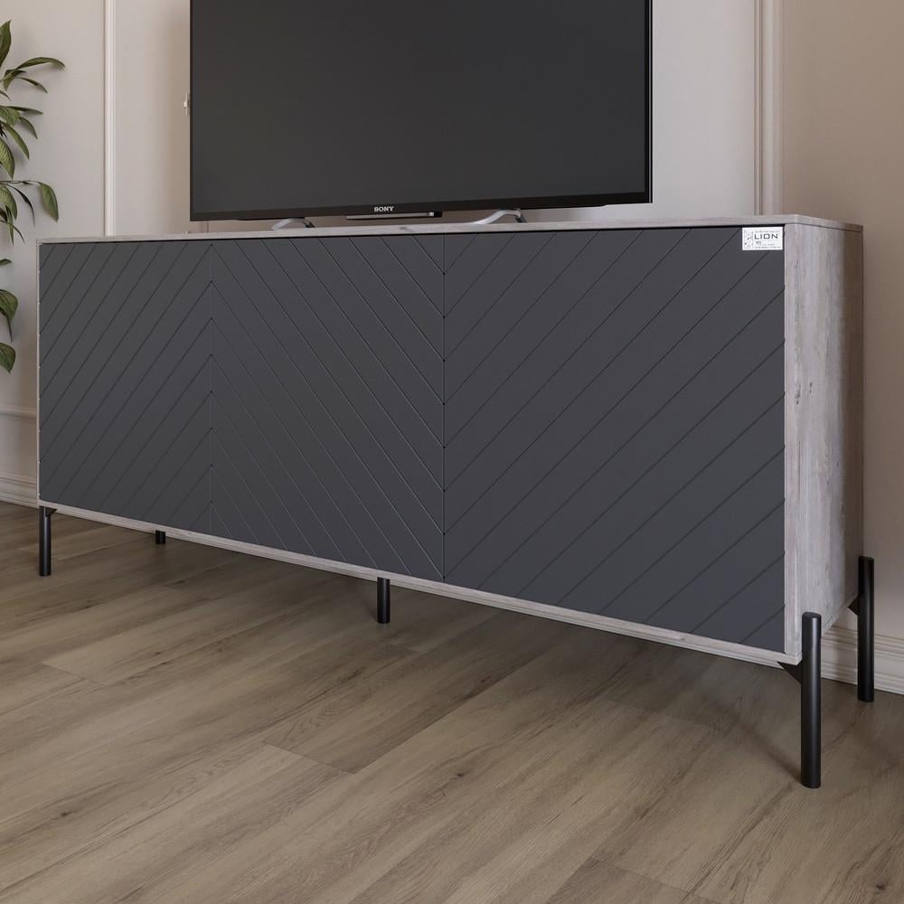 Тумба под телевизор с черными металлическими ножками Lion Амарант 168x40x76,5 см Шварцвальд/Графитовый (Lion-043012)