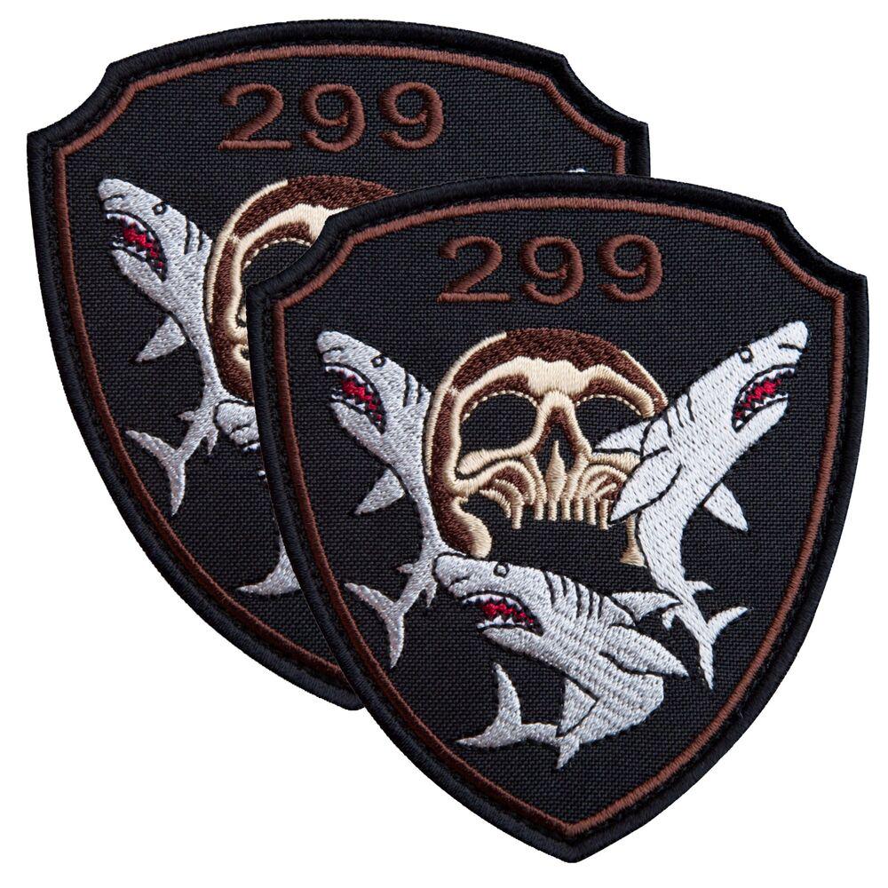 Набір шевронів на липучці Бригада 299 Череп з акулами 9х10 см 2 шт. Чорний (25964)