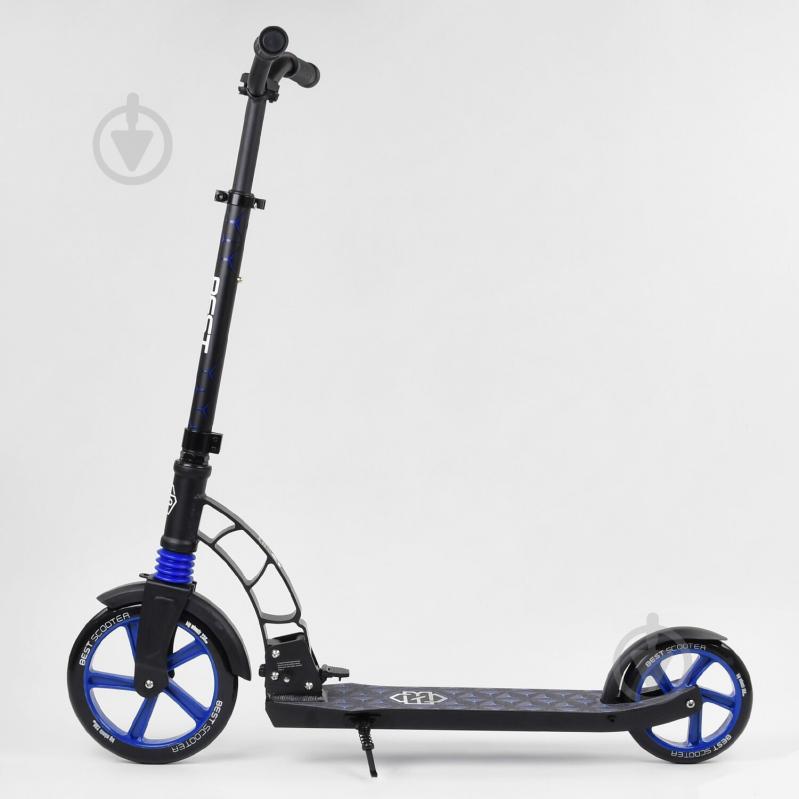 Самокат двоколісний Best Scooter з PU колесами, 1 амортизатором Black/Blue (99663) - фото 7