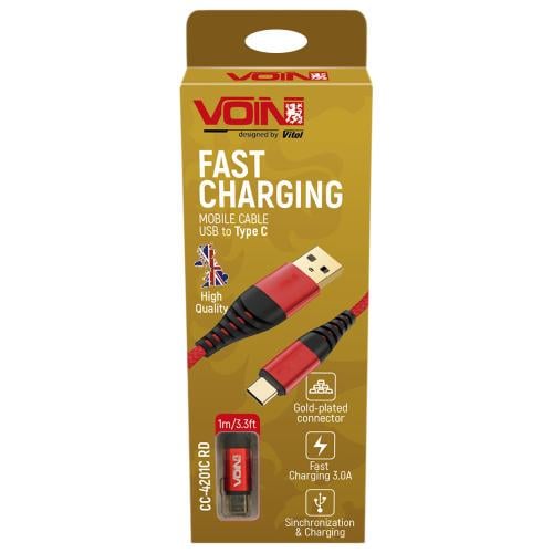 Кабель Voin CC-4201C RD USB-Type C 3 А быстрая зарядка/передача данных 1 м Red (00000053579) - фото 2