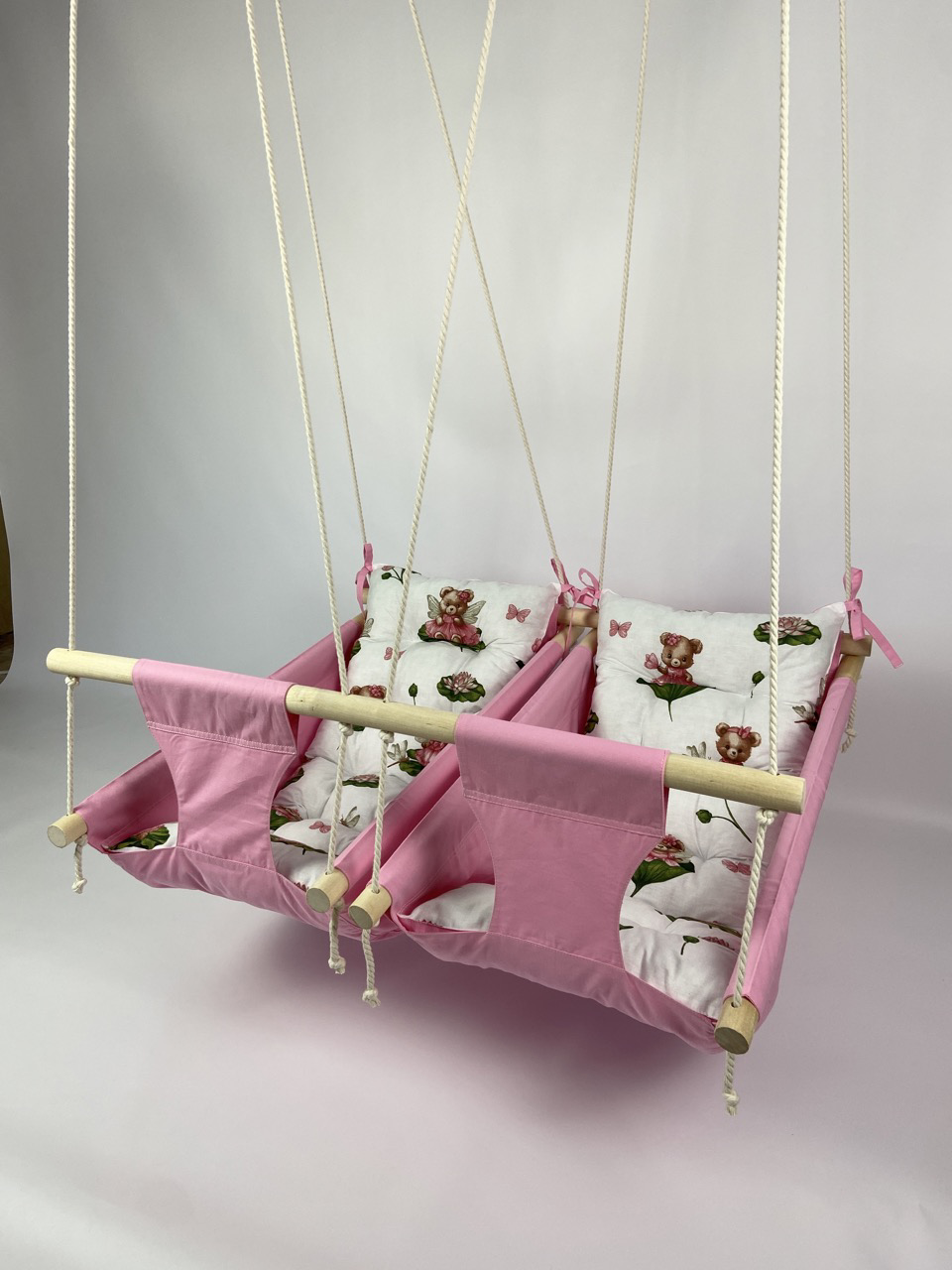 Детские качели подвесные хлопковые Для двойняшек с мишками Розовый (gs-8757)