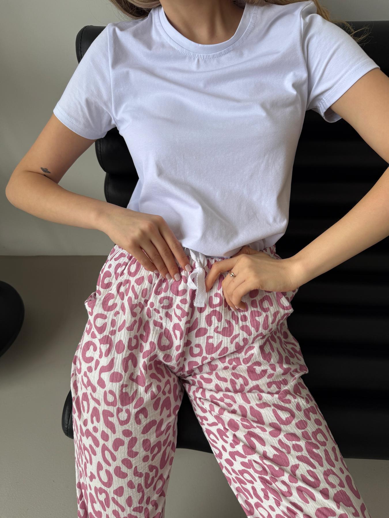 Пижама женская из муслина Crocus 3ка брюки/рубашка/футболка с леопардовым принтом L (M251Pf01) - фото 6