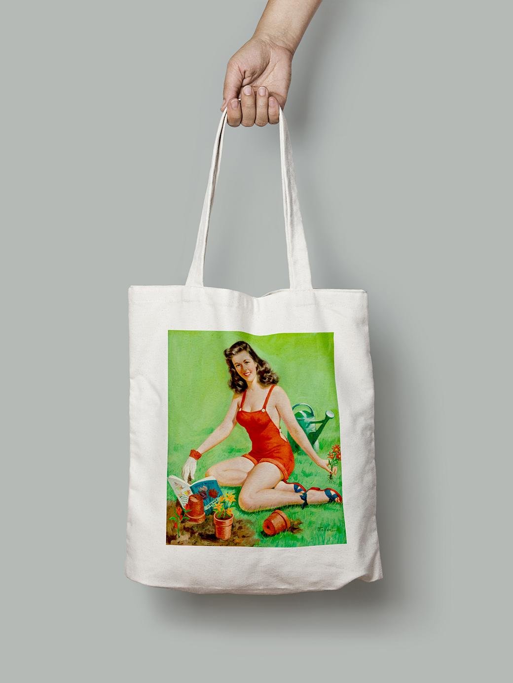 Еко-сумка Дівчина в червоному садить квіти. Марк Міллер шопер (pin_up010202_Bag)