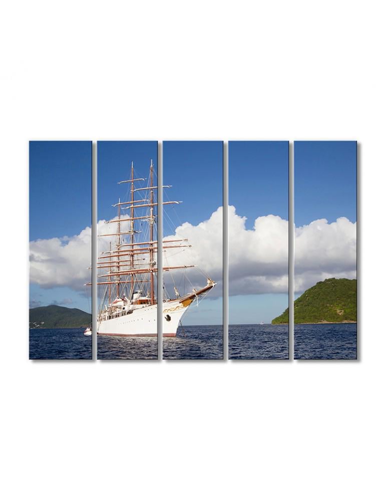Картина модульная Парусник на фоне бухты 5 модулей 90x135 см (135759_Transport)
