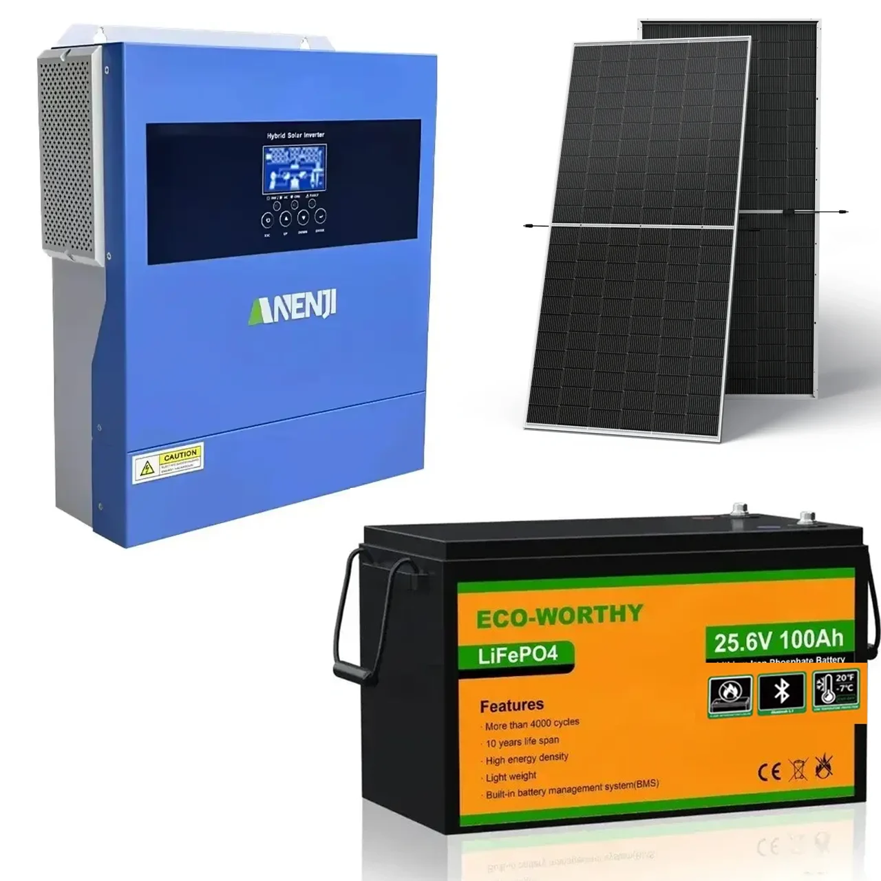 Комплект резервного питания 2,5кВ инвертор Anenji ANJ-4000W 24V аккумулятор LiFePO4 Eco-Worthy 25,6V 100Ач панели 4хLeapton Комплект резервного питания 2,5кВ инвертор Anenji ANJ-4000W 24V аккумулятор LiFePO4 Eco-Worthy 25,6V 100Ач панели 4хLeapton