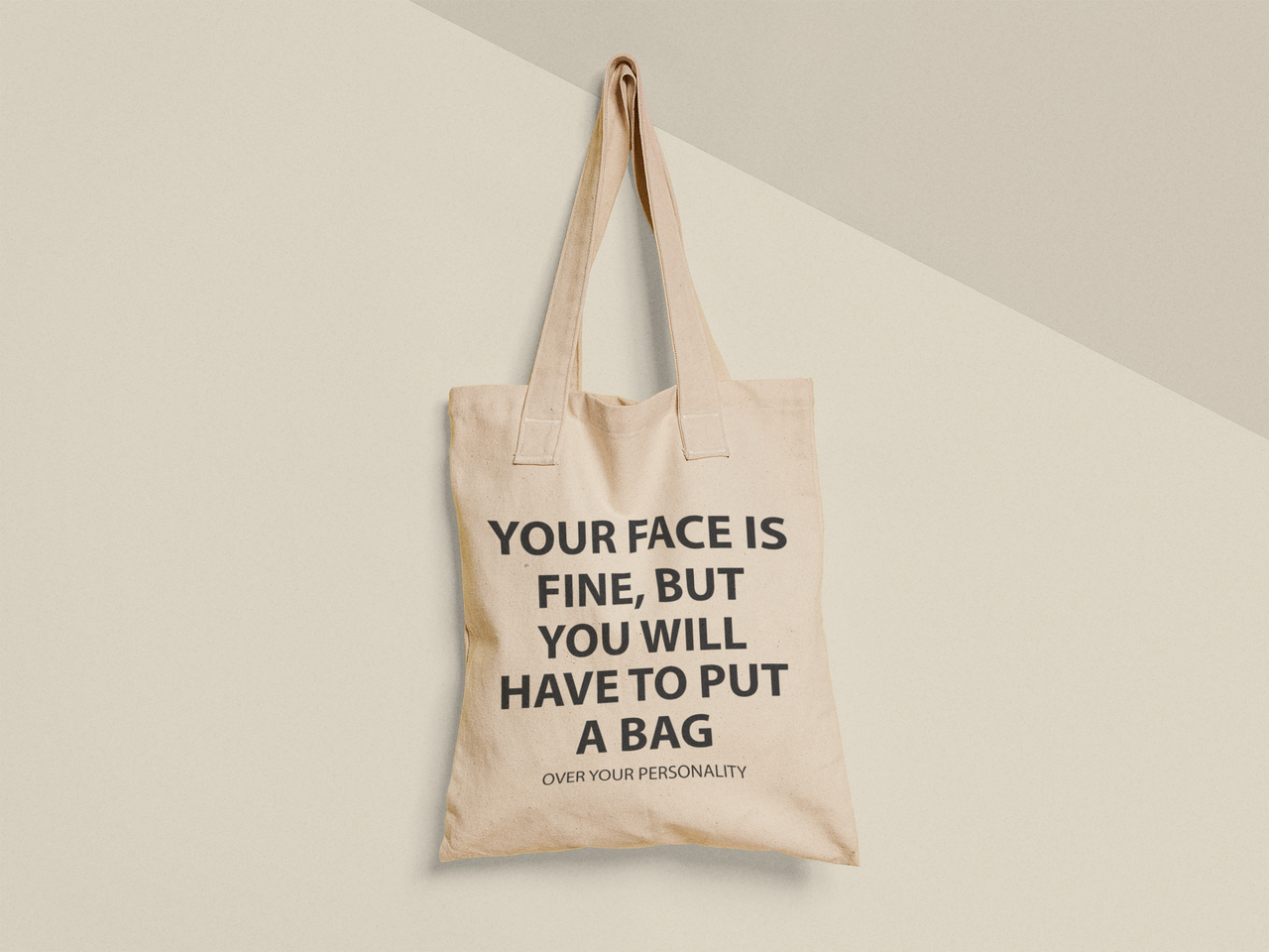 Эко-сумка шоппер с принтом "Your face is fine But" 38х40 см Бежевый (ПН429-Т) Эко-сумка шоппер с принтом "Your face is fine But" 38х40 см Бежевый (ПН429-Т)