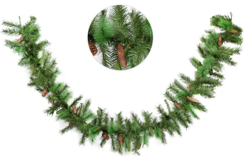 Гирлянда декоративная 180 веток 272 см 20 шишек.