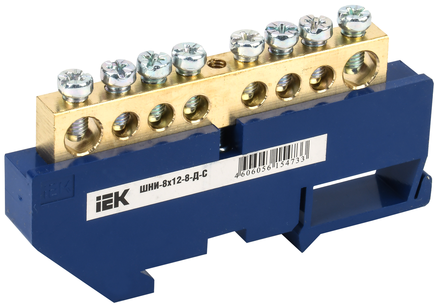 Шина нулевая УЕК ШНИ-8х12-8-Д-C 8 отверстий 8х12 мм медь с изолятором на DIN-рейку (YNN10-812-8D-K07)