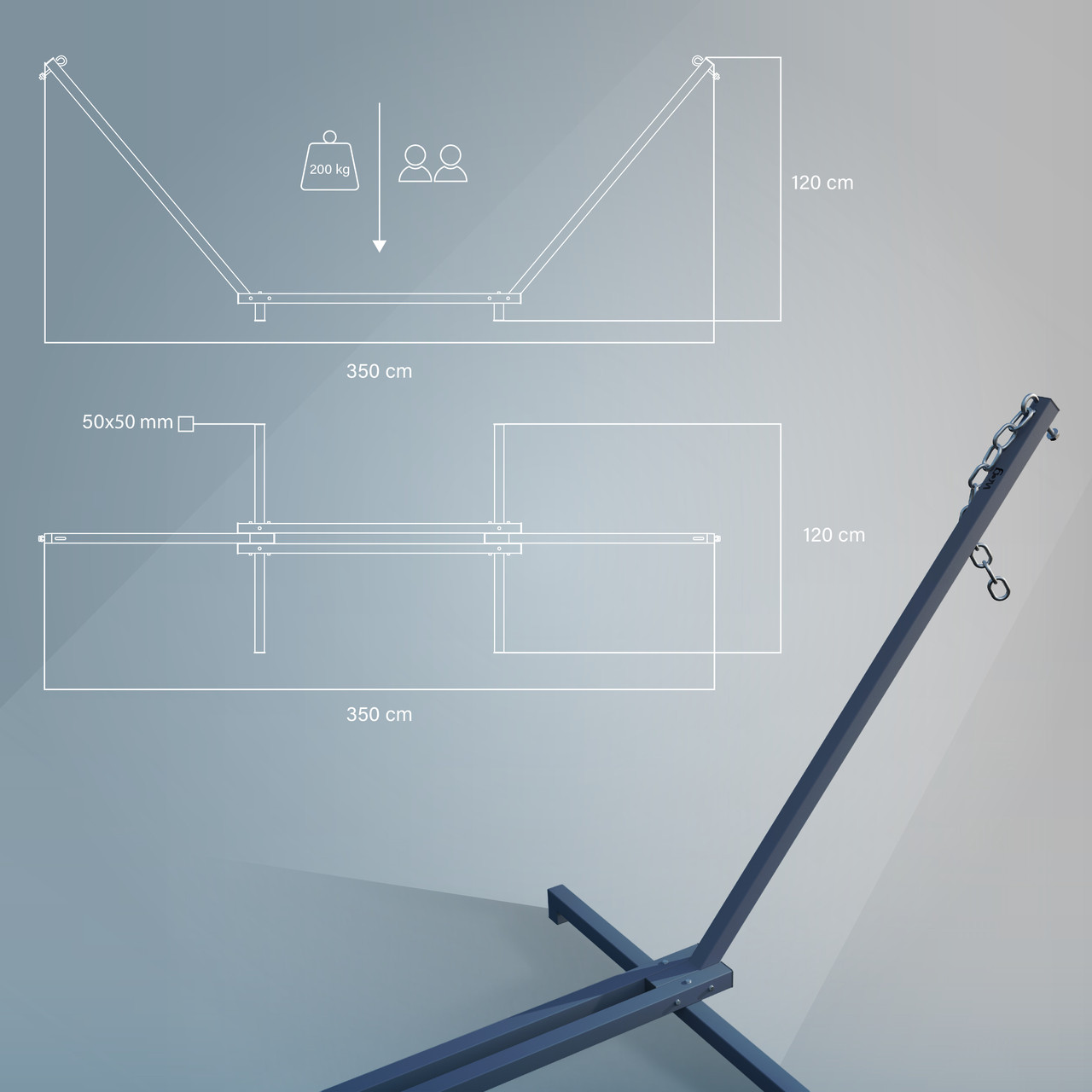 Стійка для двомісного гамака WCG металевий каркас квадратний профіль 50х50 мм Графітовий (W-5050-H(1)) - фото 9 Стійка для двомісного гамака WCG металевий каркас квадратний профіль 50х50 мм Графітовий (W-5050-H(1)) - фото 9