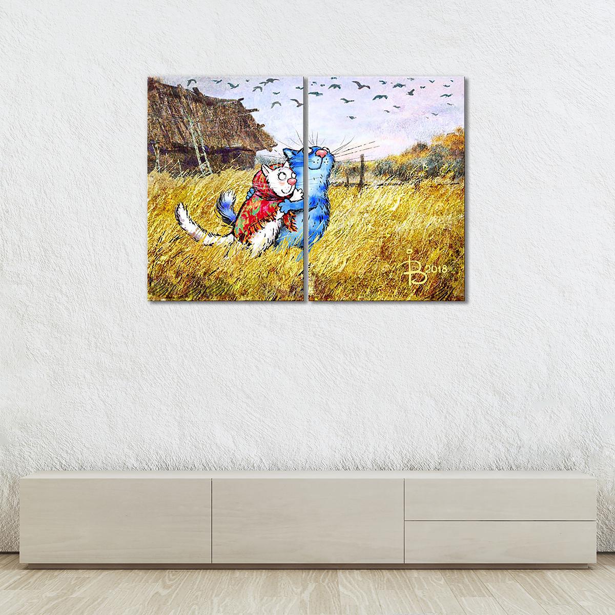 Модульная картина Почему котики не летают как птицы 2 модуля 80x120 см