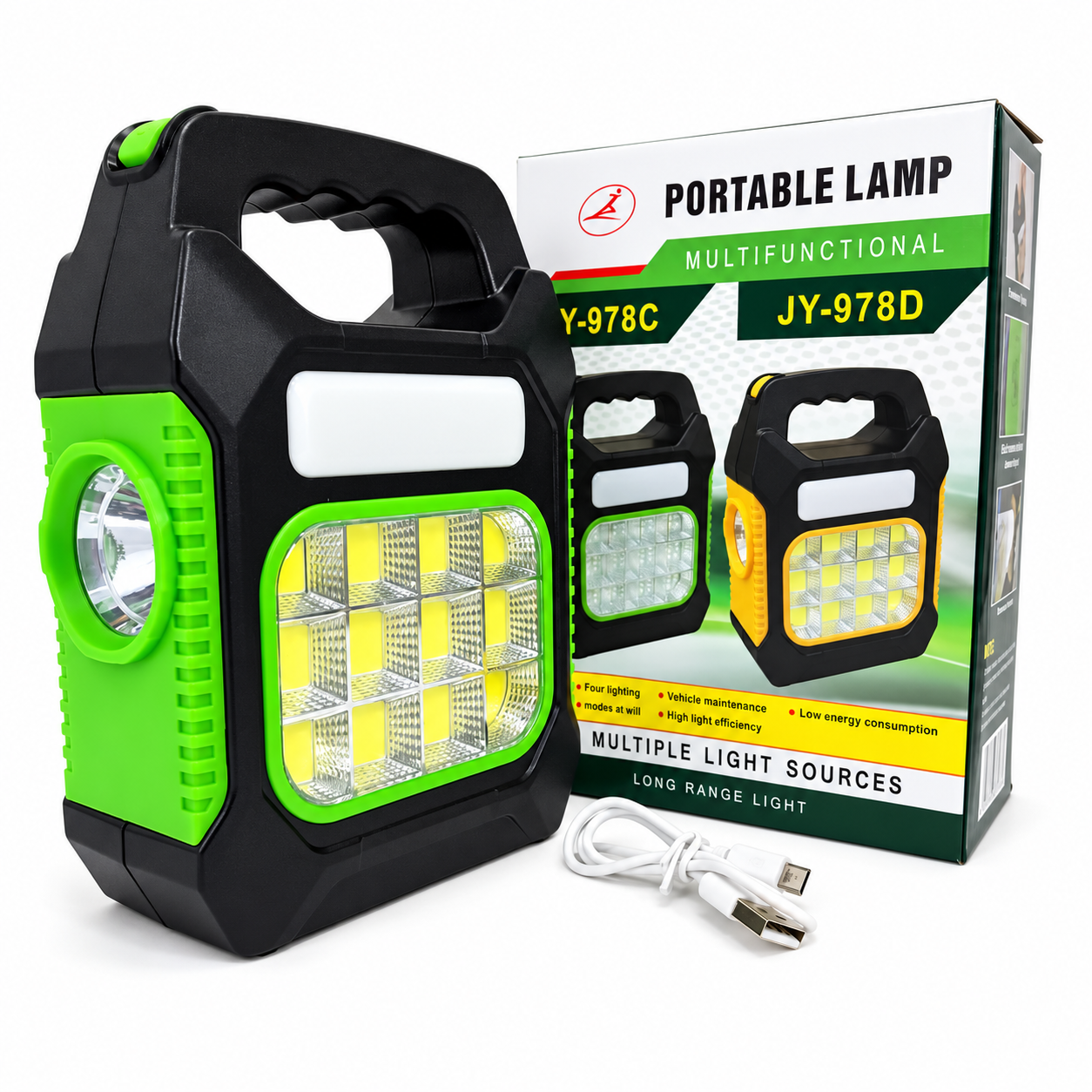 Фонарь аккумуляторный JY-978D LED+12COB с солнечной панелью Зеленый с черным (38469086)