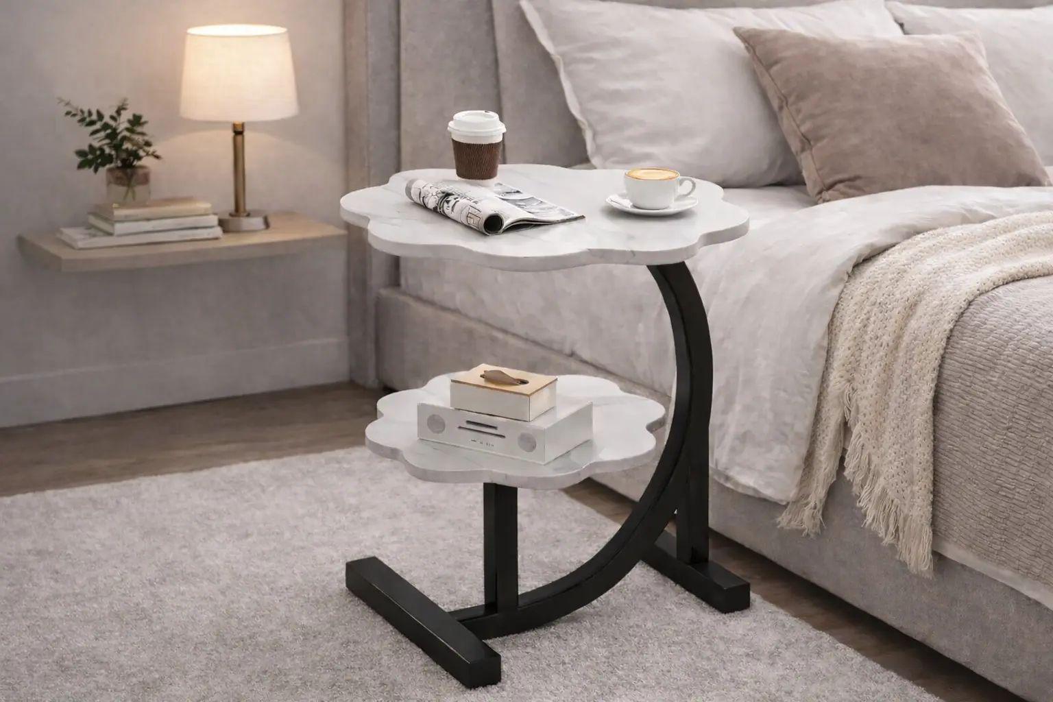 Столик кофейный двухъярусный Flower 40х40х60 см Черно-белый