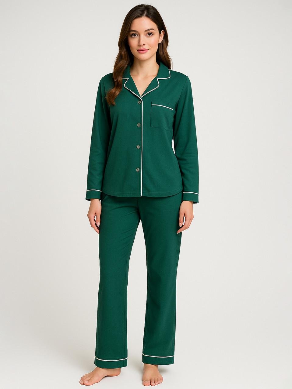 Піжама жіноча Roksana сорочка/штани з білим кантом S Зелений (1245/16915) - фото 1