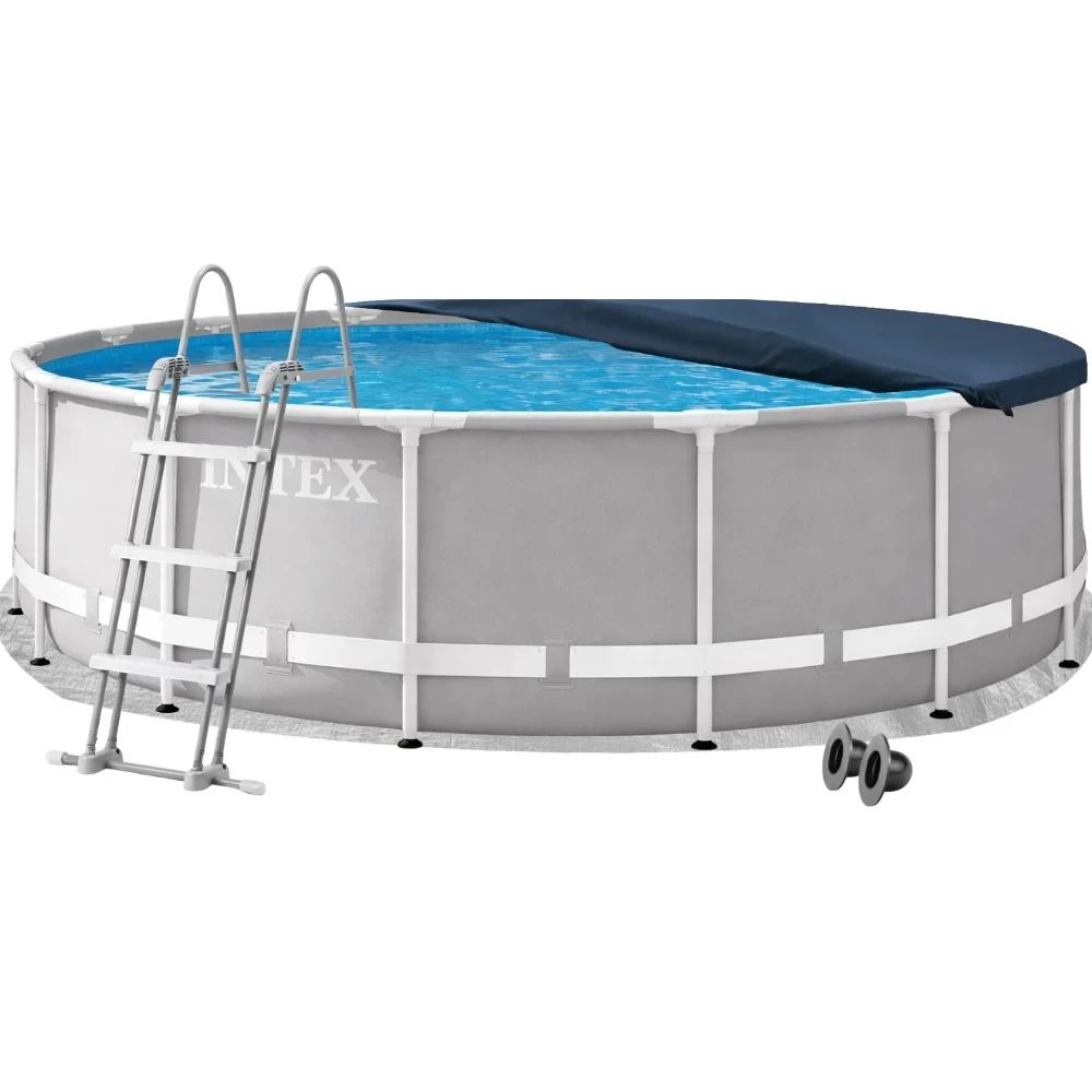 Басейн каркасний круглий для дому Intex 26724-4в1 Prism Frame 457х107 см з підстилкою/драбиною/тентом Сірий (147-9-26724-4)