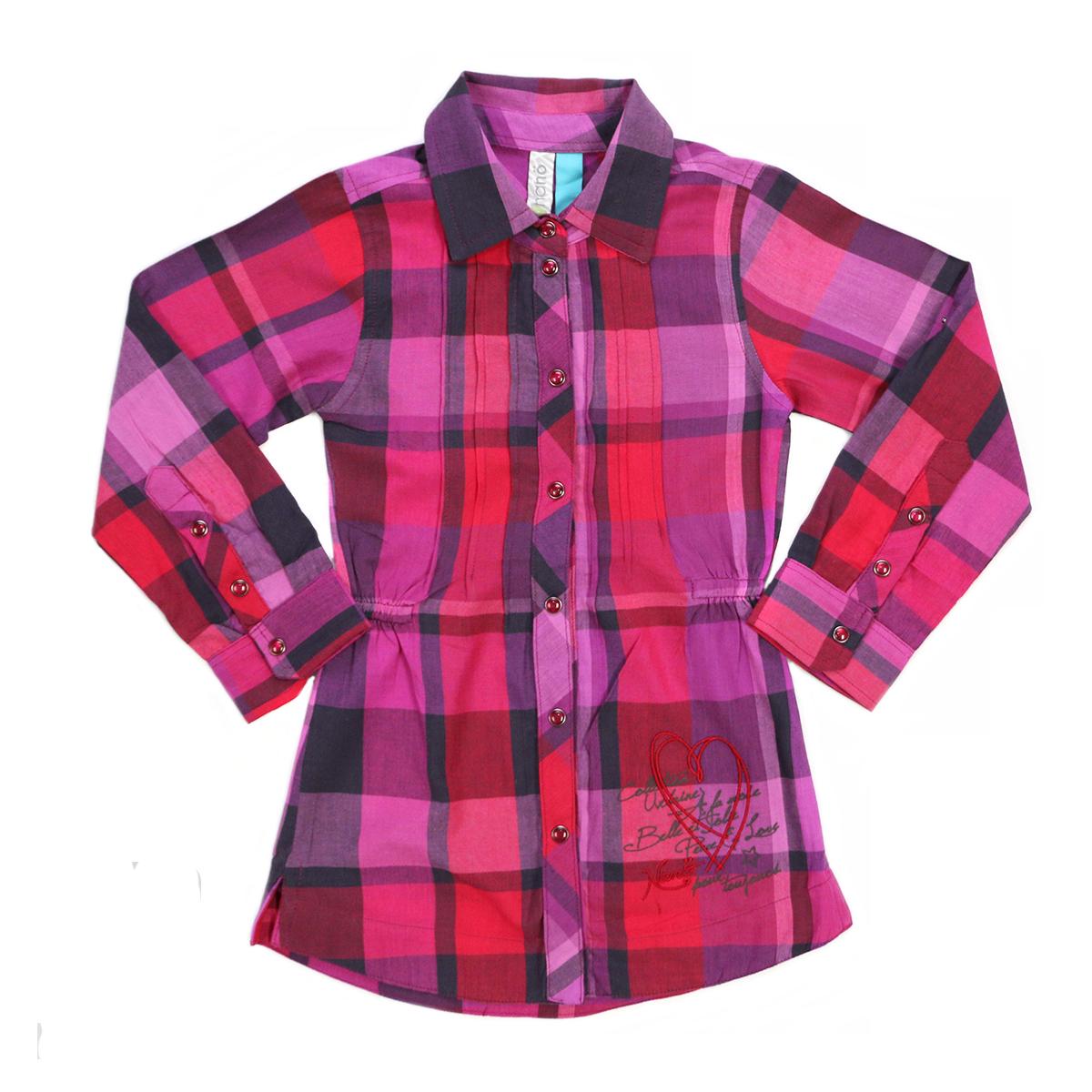 Рубашка-туника хлопковая для девочки Nano F1406-05 в клеточку 112-122 см Малиновый (F1406-05-6)