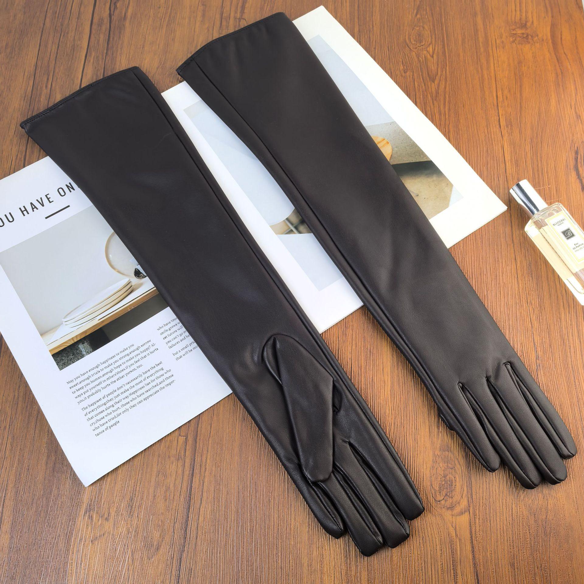 Перчатки женские высокие из экокожи L Кофейный (149444-L) - фото 3 Перчатки женские высокие из экокожи L Кофейный (149444-L) - фото 3