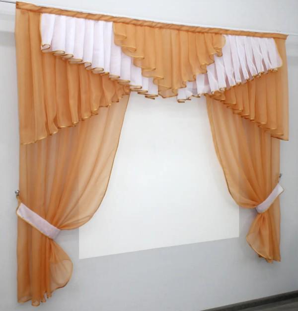 Комплект шторки/ламбрекена на кухню 200х170 см Терракотовый/Белый (115к) - фото 2 Комплект шторки/ламбрекена на кухню 200х170 см Терракотовый/Белый (115к) - фото 2