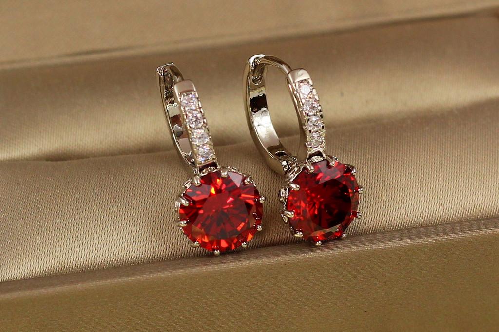 Сережки Xuping Jewelry з великим червоним каменем 2 см Сріблястий (2090191155)
