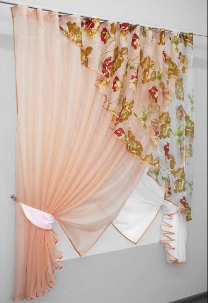 Комплект штор на кухню/балкон 300х170 см Персиковий/Білий (063к) - фото 3 Комплект штор на кухню/балкон 300х170 см Персиковий/Білий (063к) - фото 3