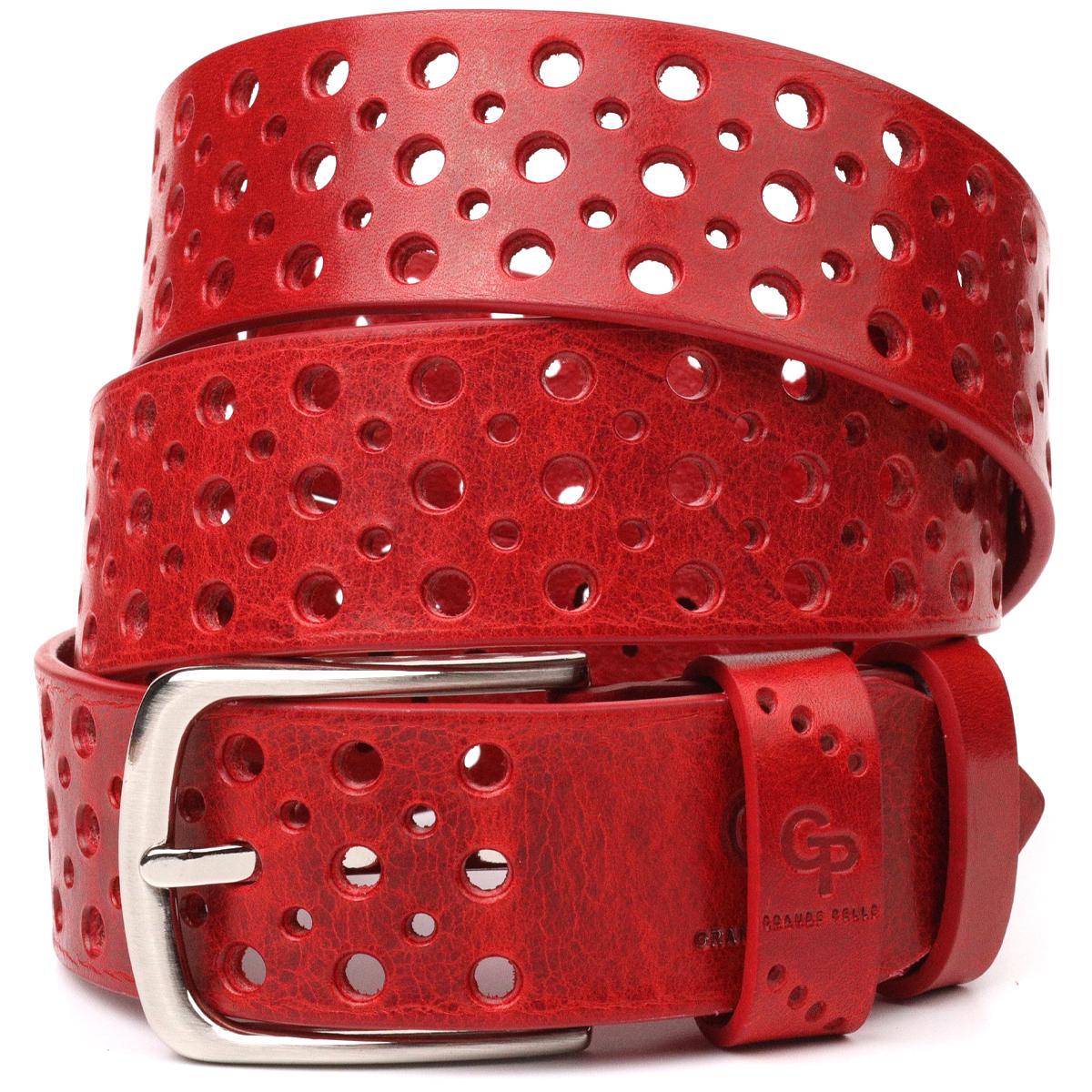 Ремінь жіночий шкіряний GRANDE PELLE Leather Belt 21477 з перфорацією Червоний (55264)