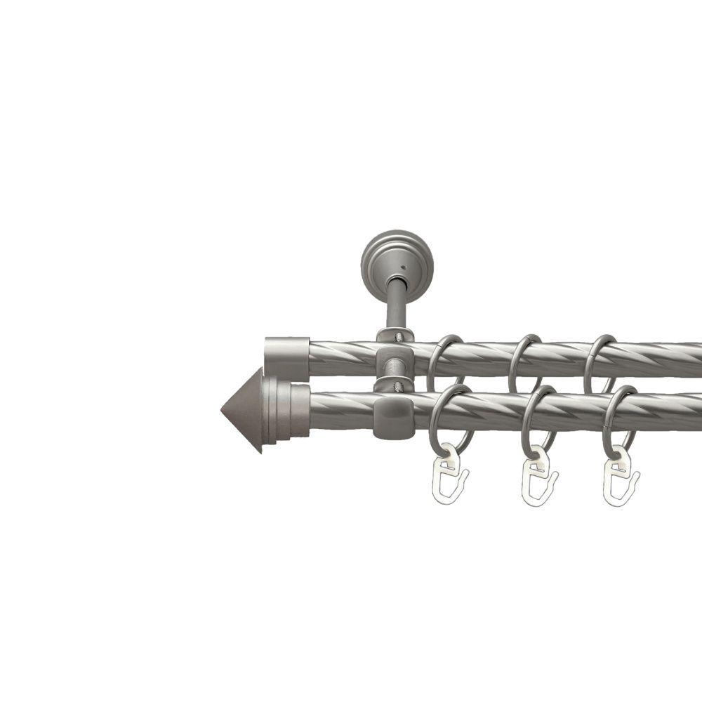 Карниз Orvit Сетра металевий дворядний відкритий скручена труба кільце металеве 16/16 мм 200 см Сатин (00-00022902)