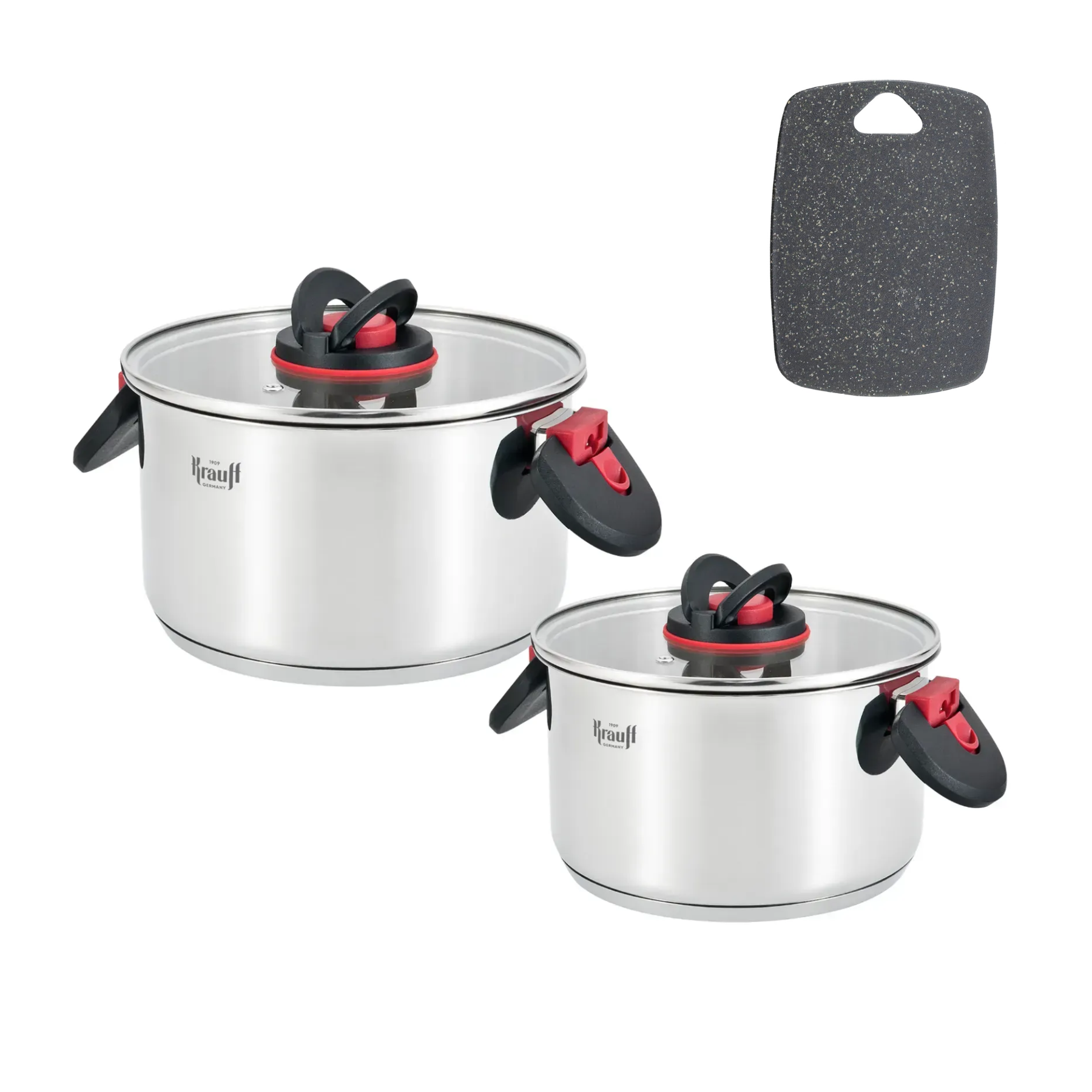Набор кастрюль с крышками Krauff Prime Chef 2,7л/4,7л с кухонной доской (55-333-579)