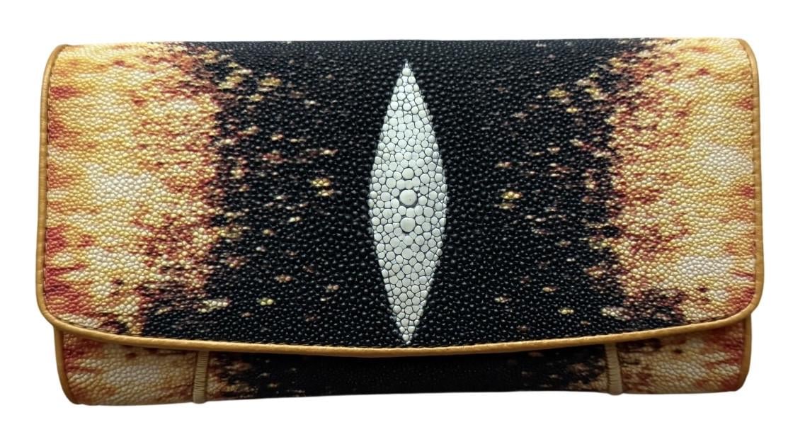 Гаманець жіночий із натуральної шкіри ската Чорний із золотистим Ekzotic leather (stw9)