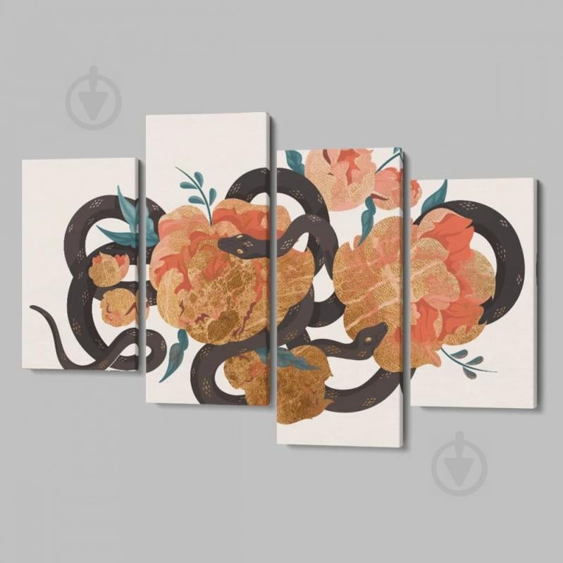 Модульная картина из четырех частей Malevich Store 130x90 см Snake and Flowers (MK412839)