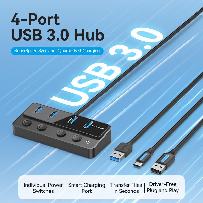 USB-хаб Vention USB-4x USB 3.0/Type-C 5 Гбит/с USB-A 1 м Черный (CHWBF) - фото 2