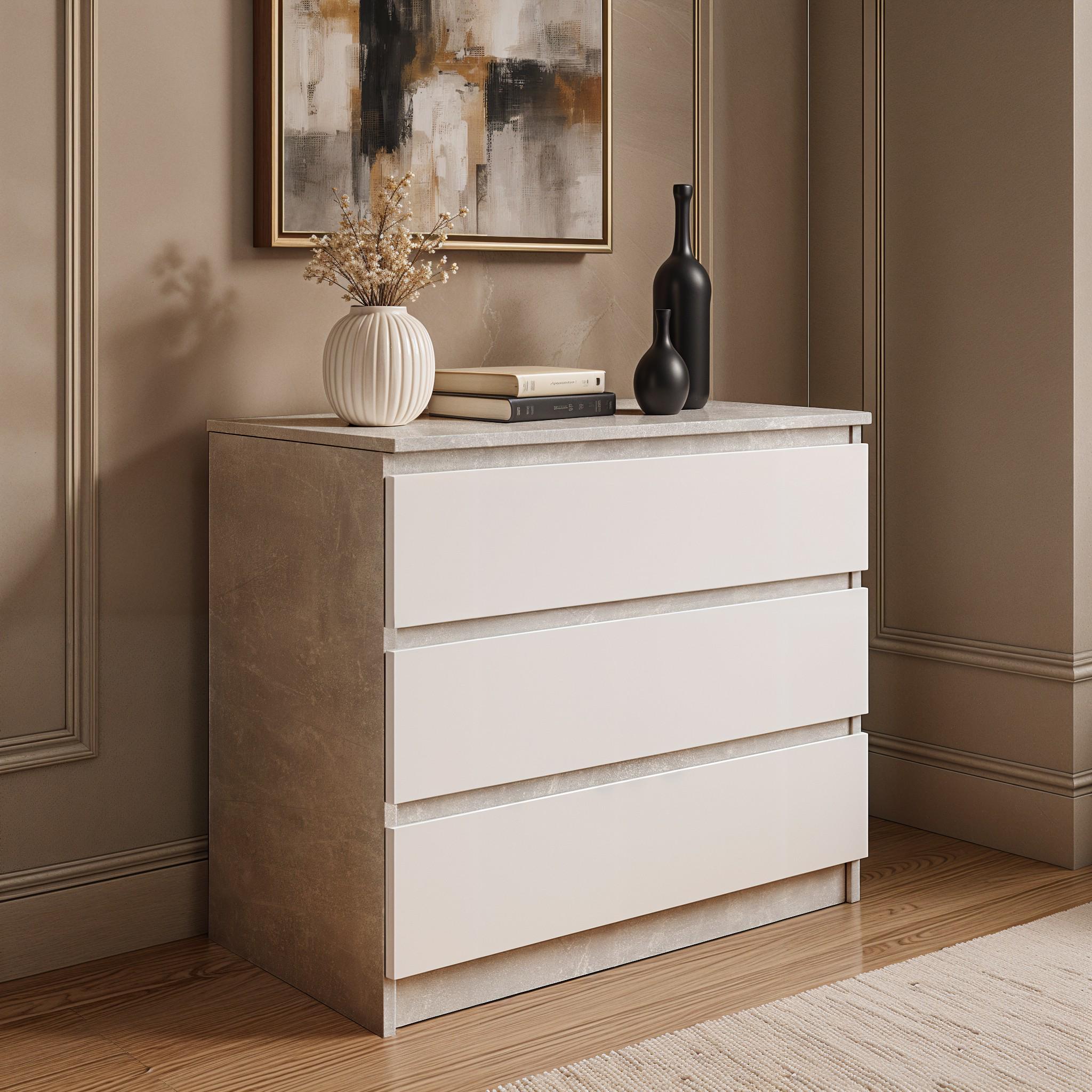 Комод на 3 ящика без ручек FT-214 800х400х755 мм Бетон/Белый - фото 2