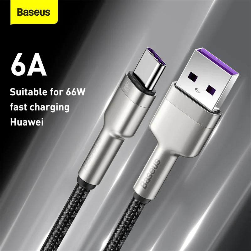 Кабель BASEUS Cafule Series Metal USB to Type-C 66 Вт 6А тканевая оплетка 0,25 м Чорний - фото 4