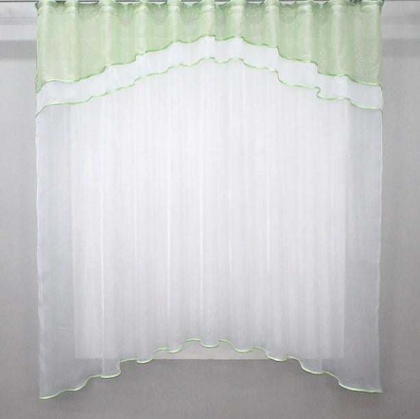 Гардина на кухню/балкон шифон/батист 270х170 см Салатовый/Белый (036к)