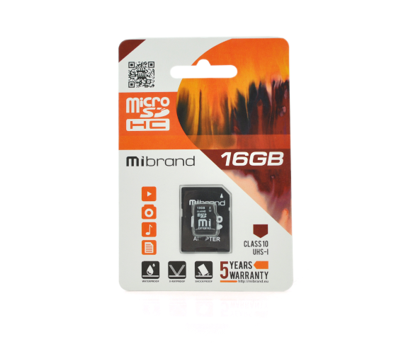 Карта памяти microSDXC UHS-1 Voltronic Mibrand 16Gb class 10 адаптер (microSDHC-Mb/16)