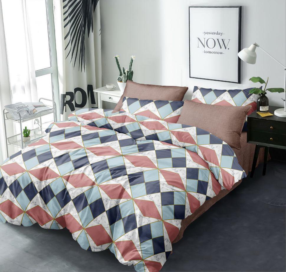 Комплект постільної білизни Love you Кольорові ромби двоспальний поплін 203025 (DR010548)