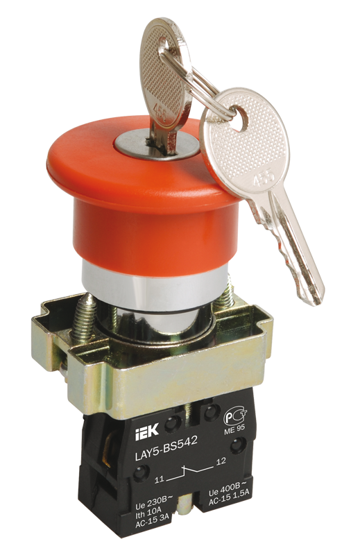 Кнопка Грибок УЭК LAY5-BS142 1NC 22 мм с ключом Красный (BBG50-LAY5-K04)