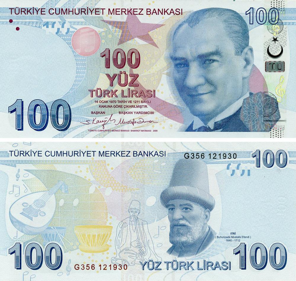 Коллекционная банкнота Турция 100 лир 2009 UNC (P226e)