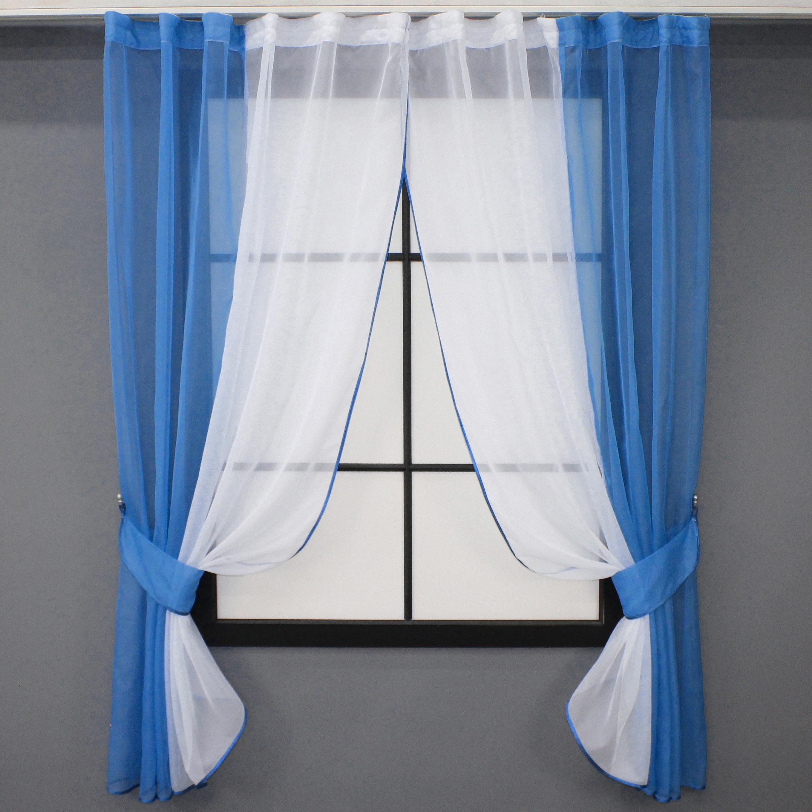 Кухонные шторы VR-Textil №017к комбинированные с подвязками 265х170 см Голубой/Белый (50-010) Кухонные шторы VR-Textil №017к комбинированные с подвязками 265х170 см Голубой/Белый (50-010)