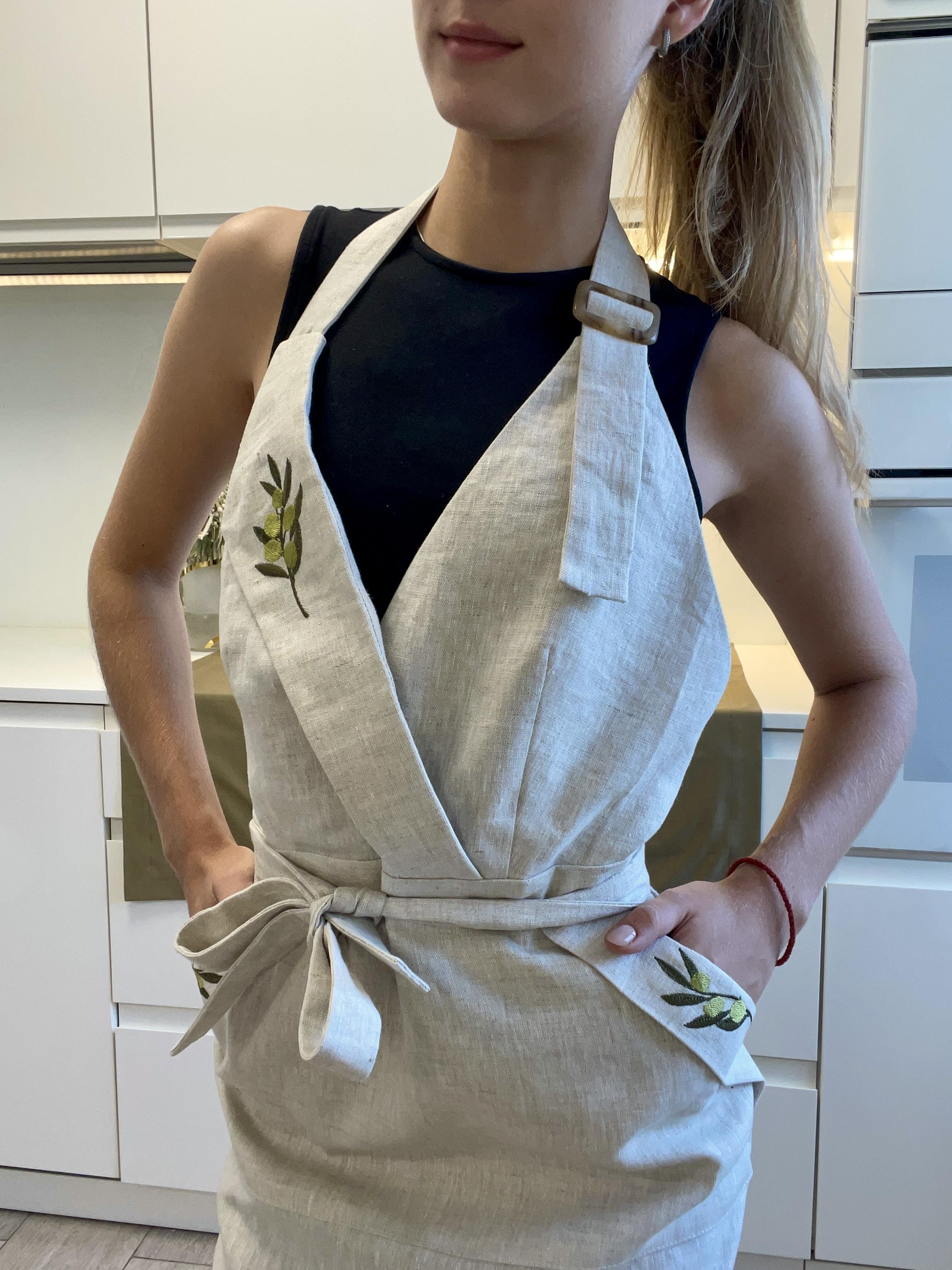 Фартук льняной с вышивкой Олива (30090924) - фото 2 Фартук льняной с вышивкой Олива (30090924) - фото 2