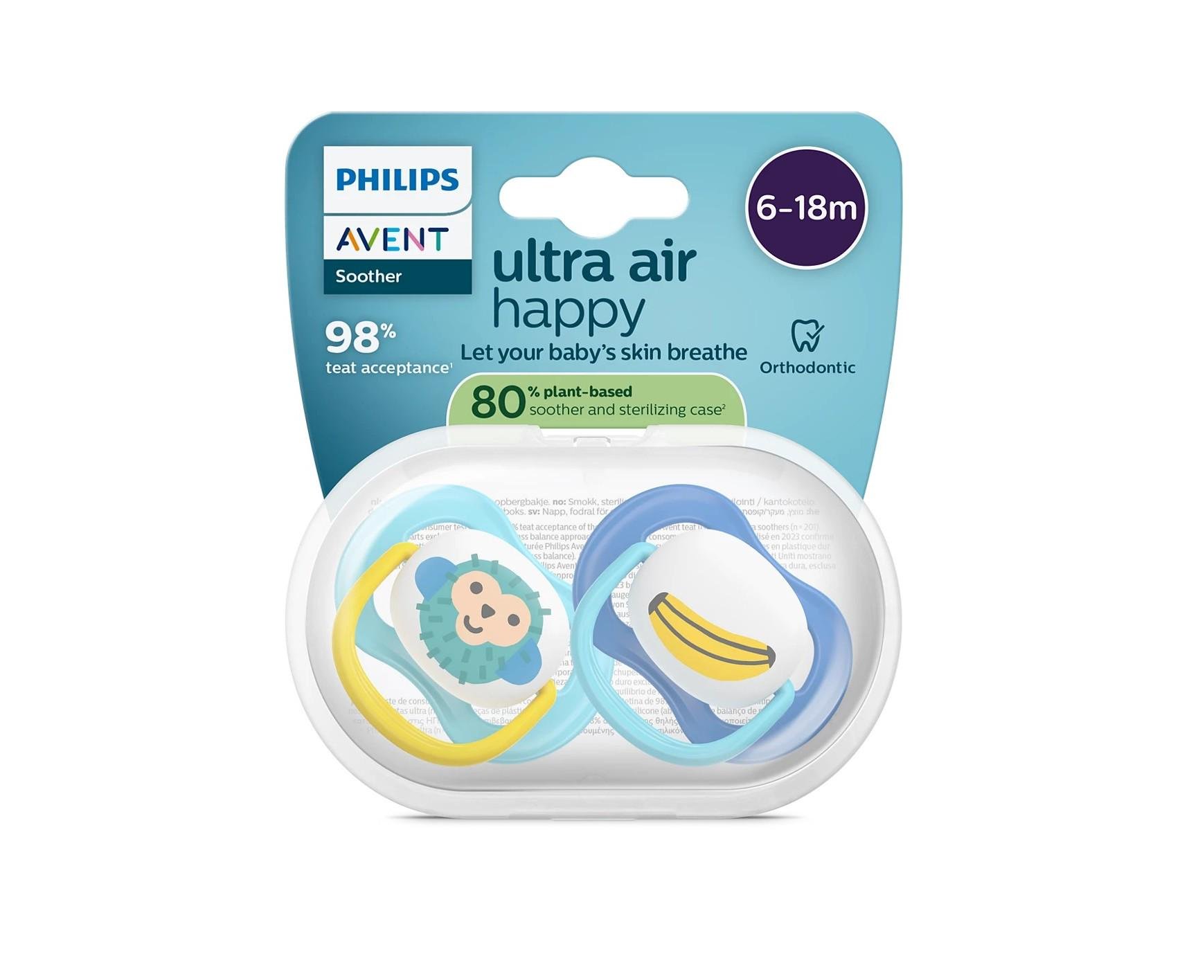 Пустышка ортодонтическая Avent Ultra Air 6-18 месяцев 2 шт. Синий/Голубой (SCF080/26)