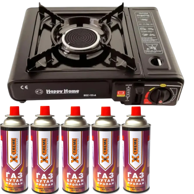 Газовая плита туристическая Happy Home в кейсе/газовые баллоны 5 шт. 227 г Газовая плита туристическая Happy Home в кейсе/газовые баллоны 5 шт. 227 г