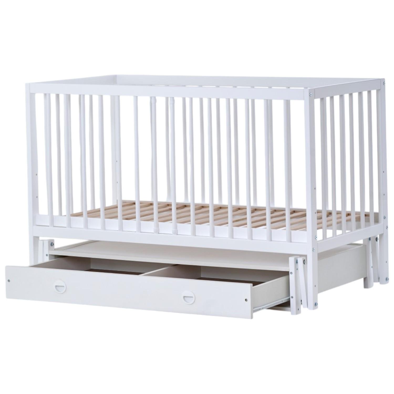 Детская кроватка маятник с выдвижной палочкой и ящик Кузя КАЗКА Белый (00000041507)