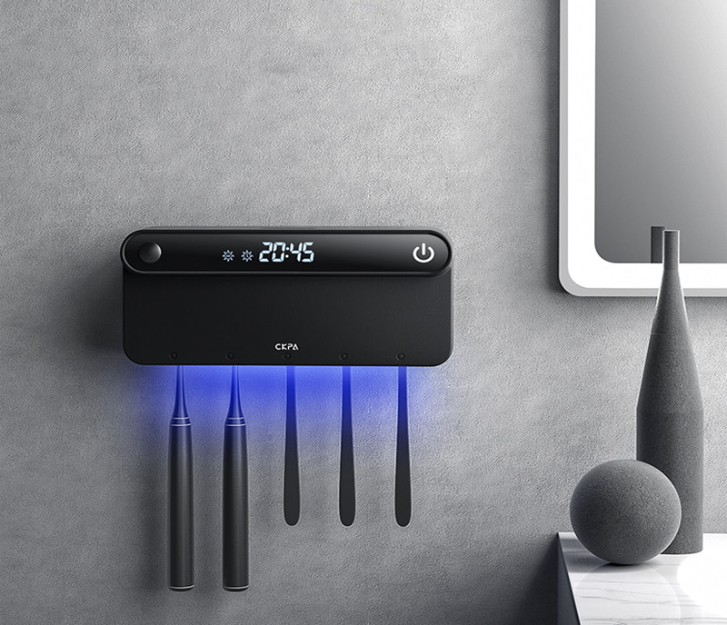 Стерилізатор-тримач для зубних щіток ультрафіолетовий з годинником Чорний (0251)