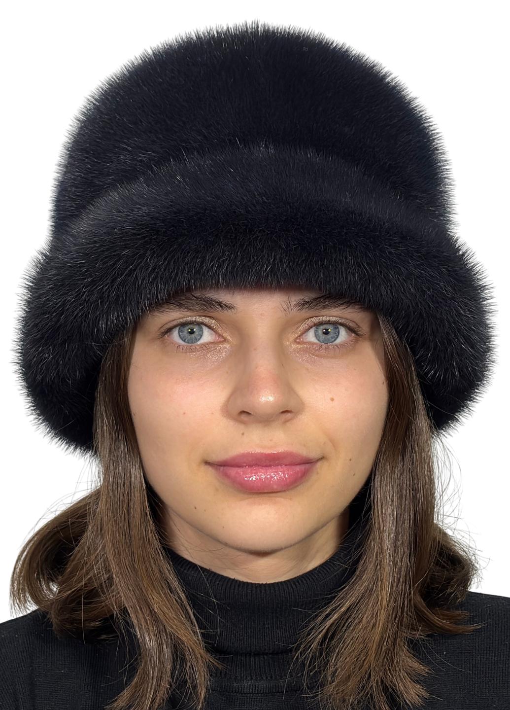 Женская шляпа Меховой стиль Чарли из натурального меха норки XL-XXL Темный ирис (013)