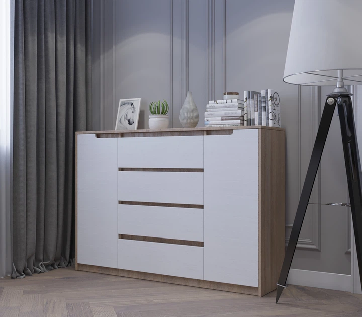 Комод Еверест Микс-3 140х38х97,7 см Дуб сонома/Белый (31453057)