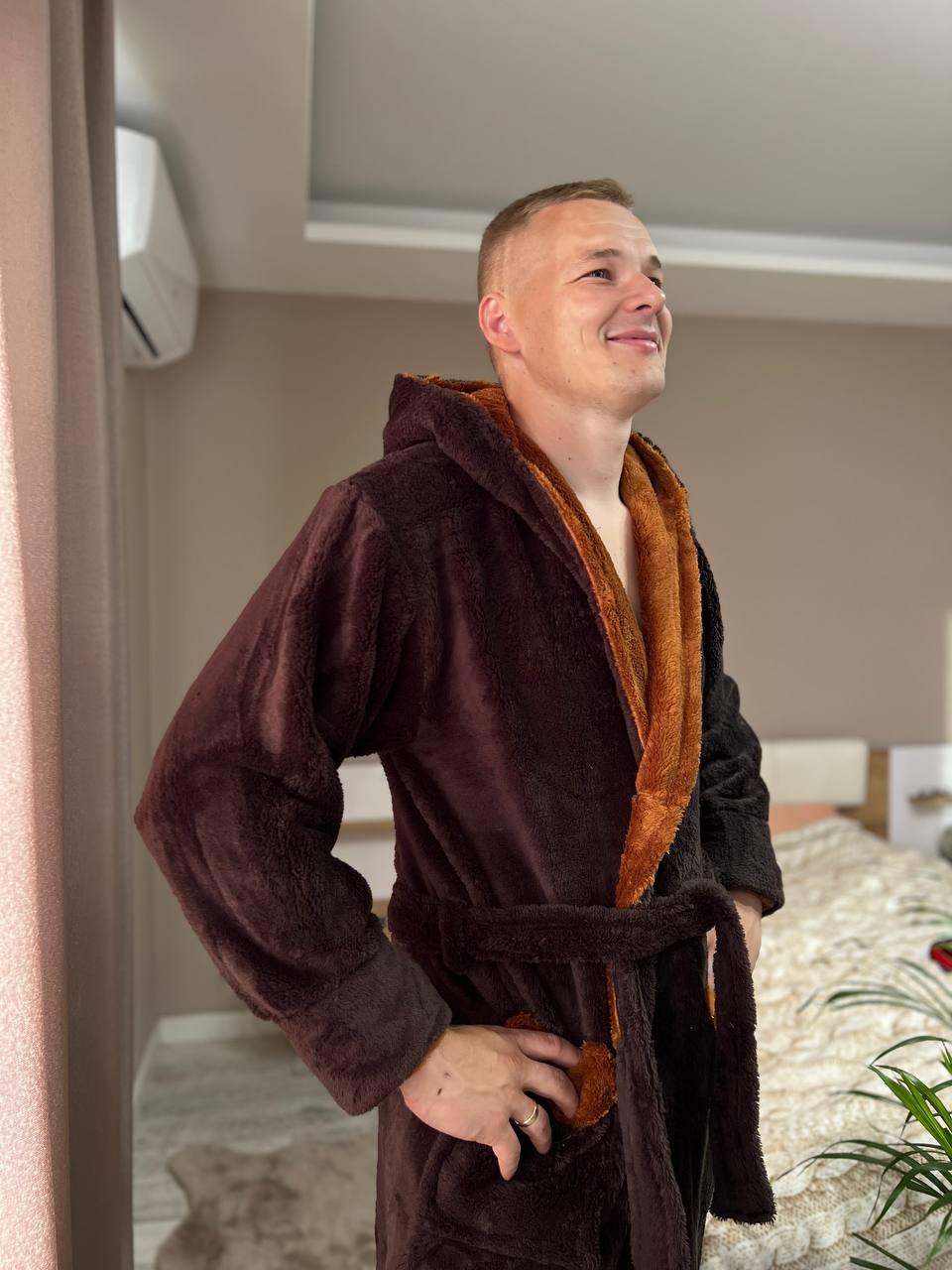 Халат чоловічий махровий XXXL Коричневий (22936681) - фото 2 Халат чоловічий махровий XXXL Коричневий (22936681) - фото 2